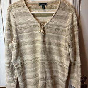 Lauren Jeans Co Ralph Lauren Stripef Knit Pullover Sweater Beige Cotton Size M